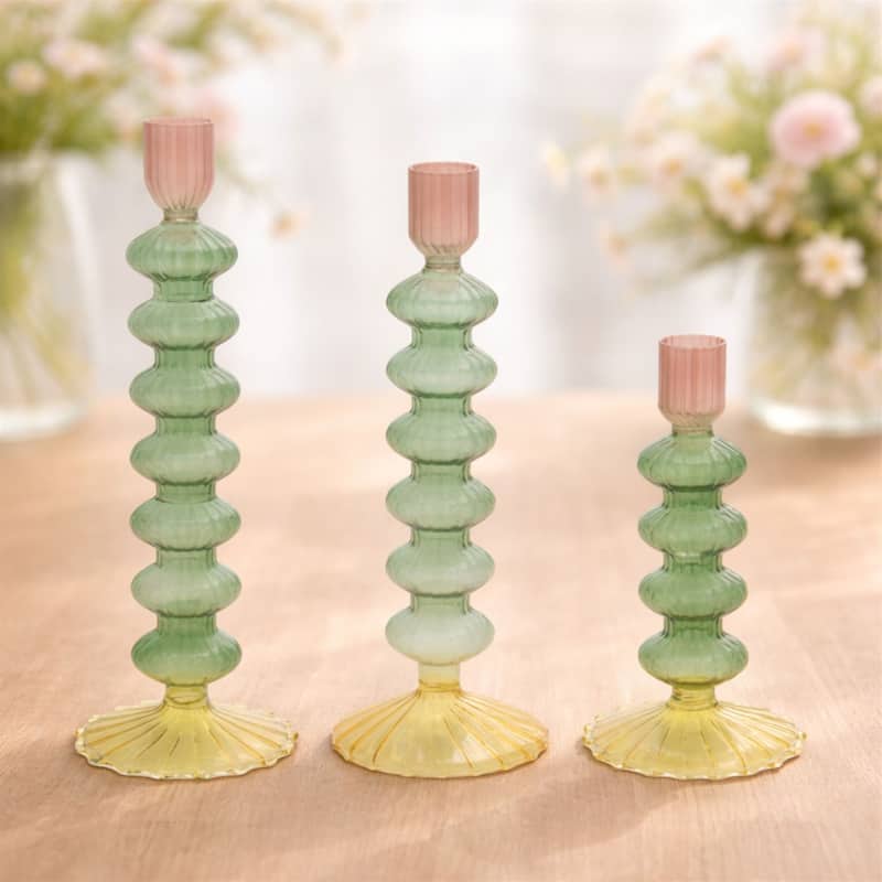 Multicolored Glass Taper Candle Holder (Set of 3)