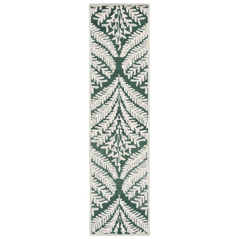 SAFAVIEH Handmade Capri Kert Wool Rug - 2'3" x 7' Runner - Dark Green/Ivory