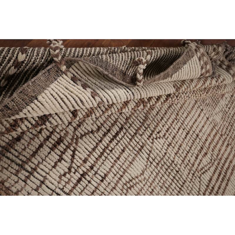 All-Over Striped Moroccan Area Rug Handmade Wool Carpet - 7'11" x 11'2"