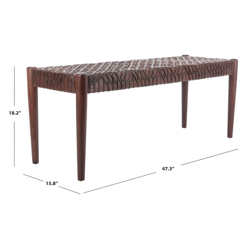SAFAVIEH Mahalia Bandelier Wood & Leather Bench - 47" W x 16" D x 19" H - 47Wx16Dx19H