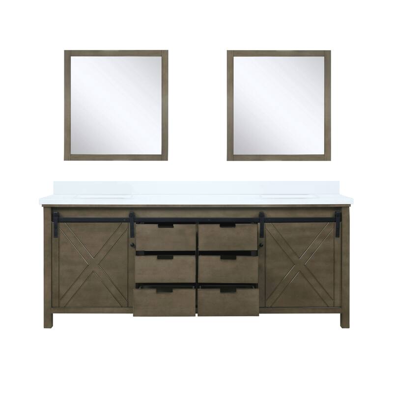 Marsyas Bath Vanity, White Quartz Countertop and Mirrors