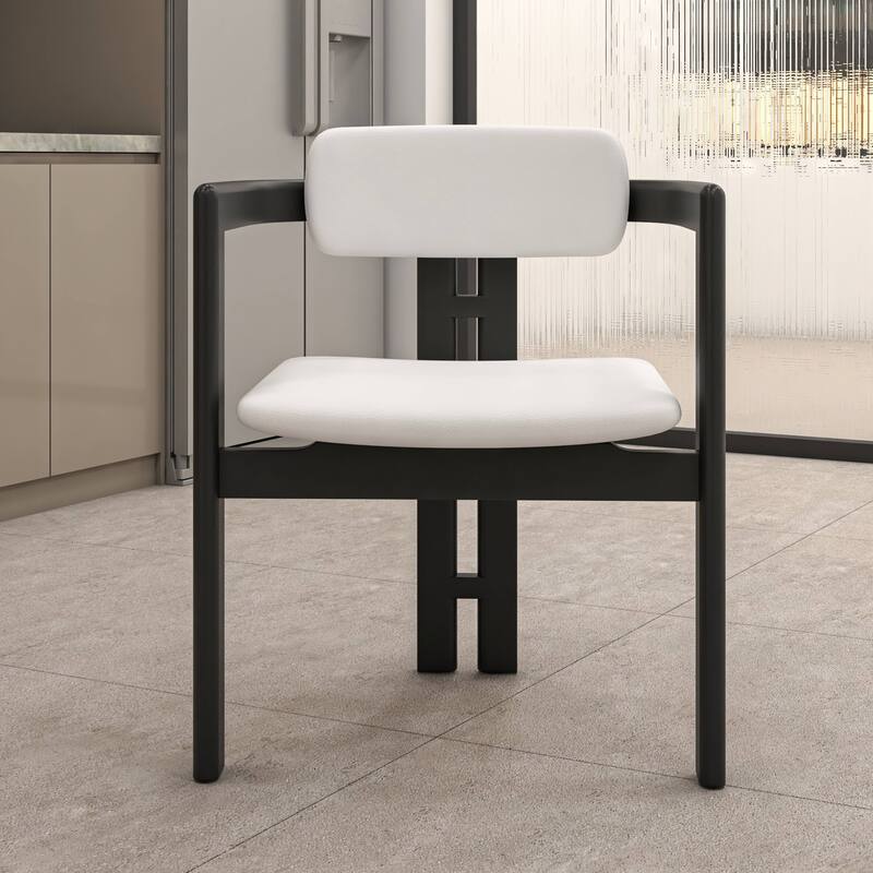 Dining Chairs Upholstered Leather Seats in Rubberwood Set of 2 Arm Chairs Open Back Design