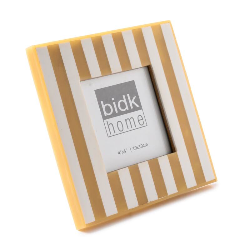 Striped Rectangular Picture Frame - for 4" x 4" Photo - Beige and White