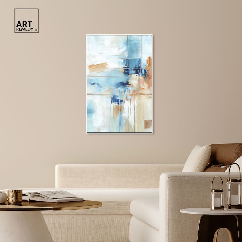 Art Remedy House Of Lines I Framed Blue Abstract 1 Piece Canvas Wall Art
