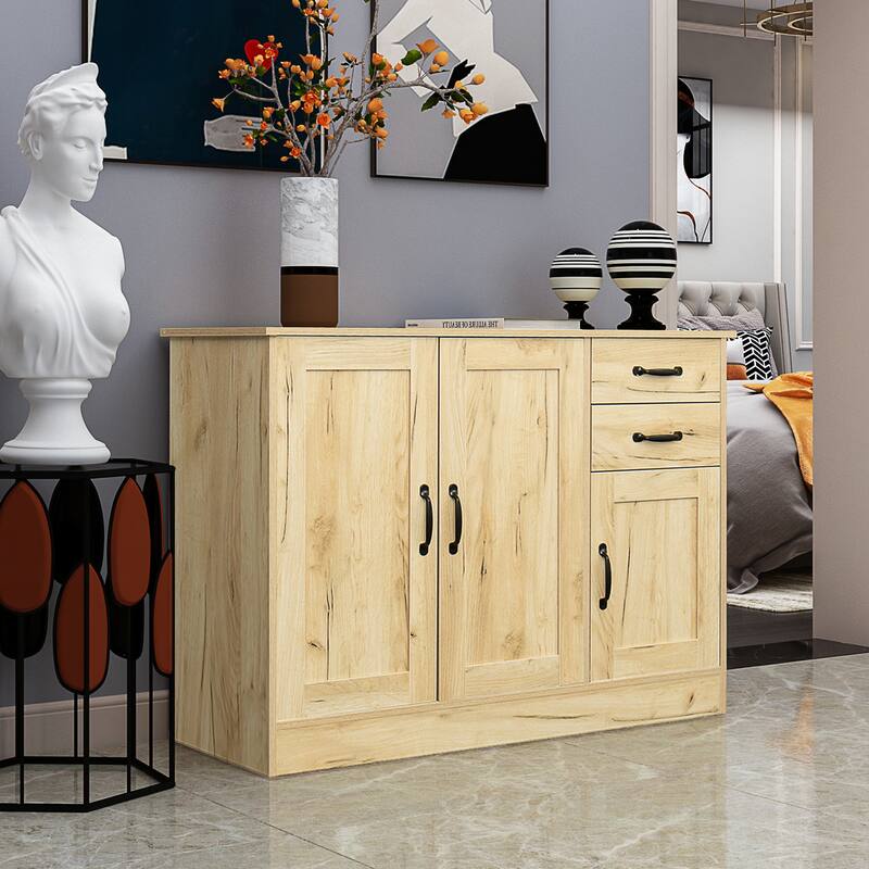 Buffet Cabinet for Living Room, Dining Room, or Office with Ample Storage and Organization - Oak