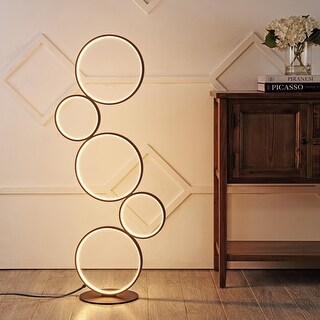 Nero Stacked Circles 45" 5-Light Contemporary Modern Iron/Aluminum Integrated LED Floor Lamp, Black by JONATHAN Y