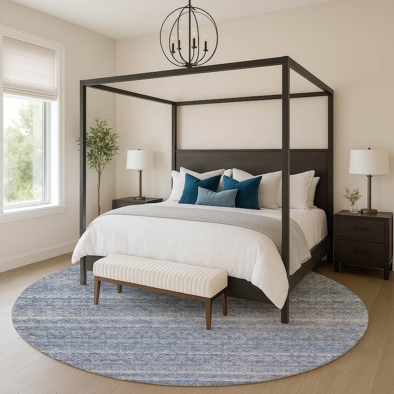 Premium Washable Super Soft Boho Stripes Mayfield Rug - Blue - 8' x 8'