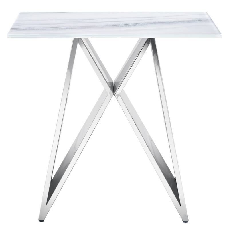 Luxurious Silver M Shape Base End Table Glass Accent Table - 1 End Table