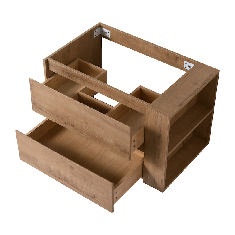 30 Inch Wall Mounted Plywood Bathroom Vanity Set with Integrated Resin Basin and Drawer