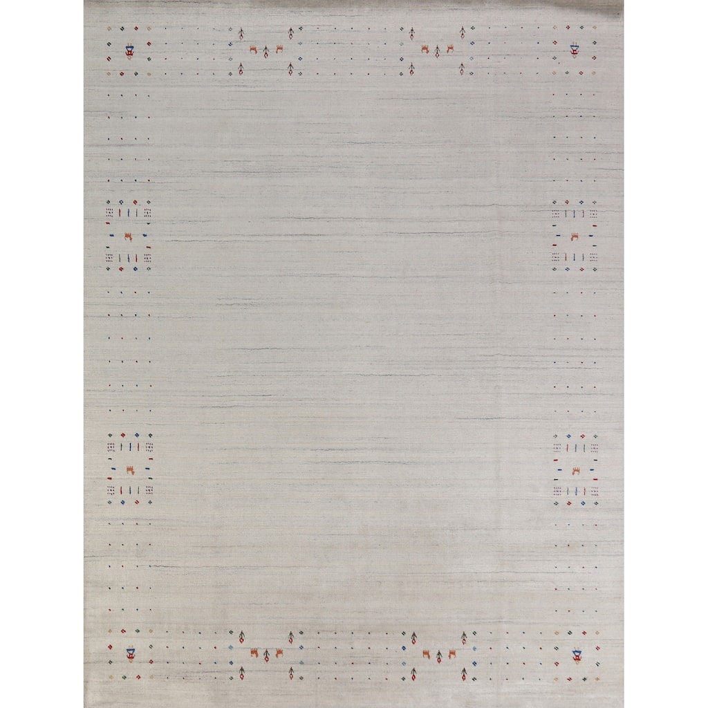 Hand Knotted Oriental 100% Wool Carpet Tribal Animal Pictorial Beige & Ivories Gabbeh Area Rug - 9' 9'' X 8' 5''