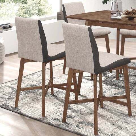 Mid-Century Two Toned Grey Upholstered counter Height Dining Stools (Set of 2)