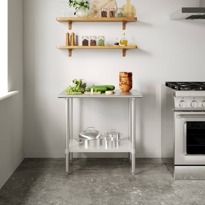 Stainless Steel 18 Gauge Work Table with Undershelf