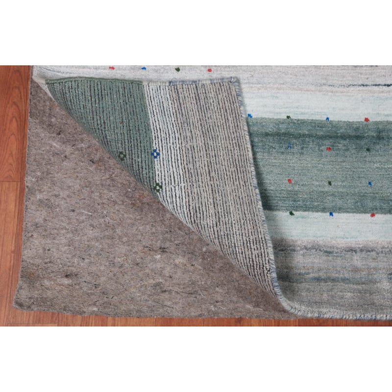 Tribal Gabbeh Indian Area Rug Hand-Knotted Grey Modern Wool Carpet - 8'0" x 9'8"