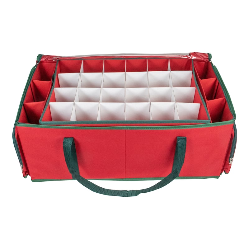 24" Red Green Christmas Ornament Storage Bag with Removable Dividers