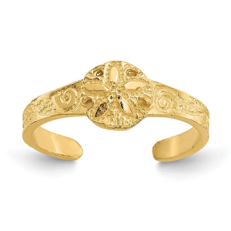 Curata Womens Adjustable Solid 14 karat Yellow Gold Diamond-Cut Sand Dollar Toe Ring