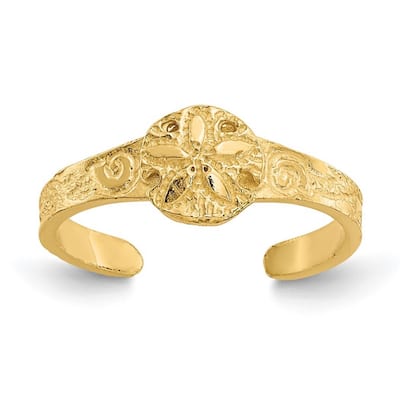 Curata Womens Adjustable Solid 14 karat Yellow Gold Diamond-Cut Sand Dollar Toe Ring