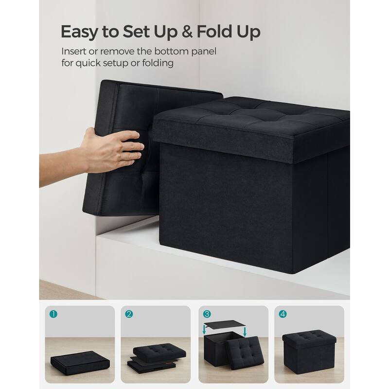 Velvet Foldable Storage Ottoman with Padded Seat and Hidden Compartment for Living Room or Entryway
