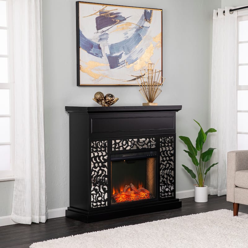 SEI Furniture Westmont Contemporary White Wood Electric Fireplace - Black w/ Brick