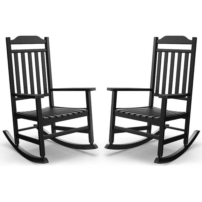 Rocking Chair, Resin Outdoor All-Weather Porch Rocker for Lawn and Garden - BLACK-2pc