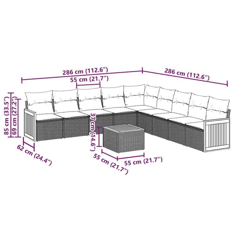 vidaXL Patio Sofa Set with Cushions Outdoor Conversation Furniture Poly Rattan