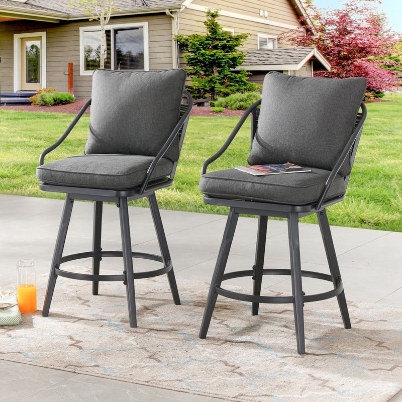 Patio Festival Outdoor Bar Stool with Grey Cushions (2-Pack)
