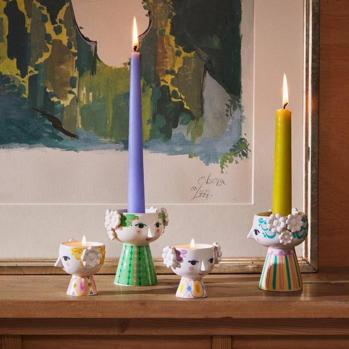 Bjørn Wiinblad Eva Tealight Holder, Yellow/Lavender, 2 Pcs. - 2.6"