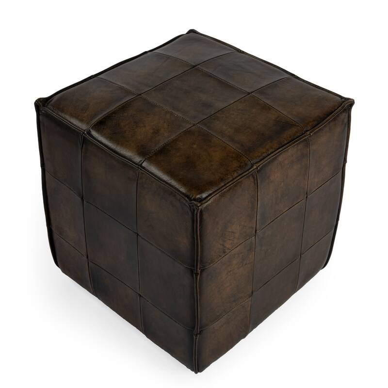 Leon Dark Brown Leather Ottoman