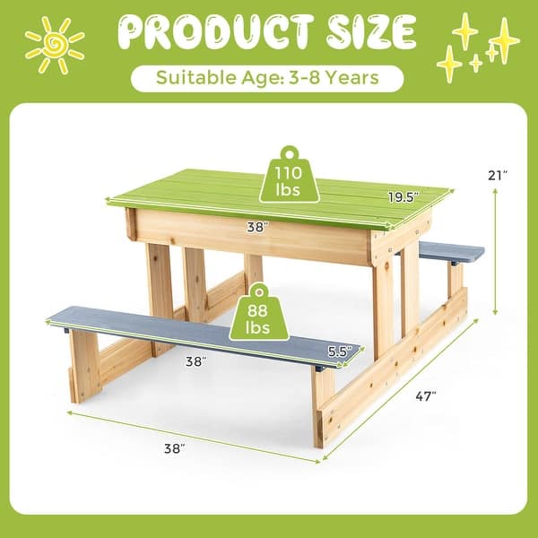 dimension image slide 1 of 2, Gymax 3-in-1 Kids Picnic Table Outdoor Wooden Water Sand Table w/ Play - See Details