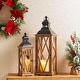 preview thumbnail 23 of 49, Glitzhome 2-Piece Oversize Farmhouse Wood/ Metal Hanging Candle Holders Decorative Lanterns
