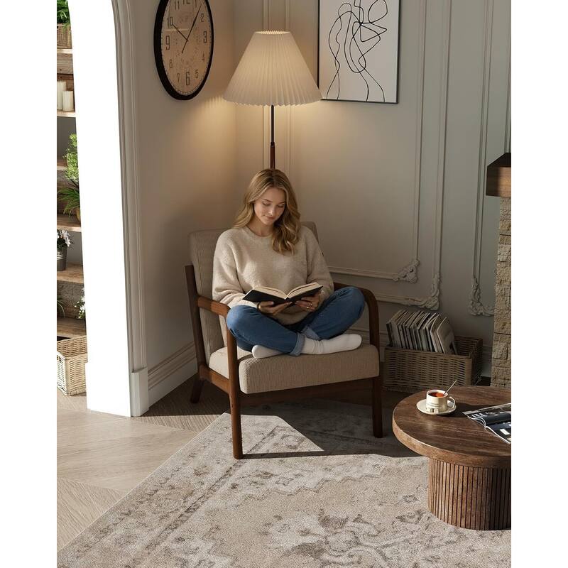 Modern Wide-Wale Corduroy Accent Sofa Chair, Lounge Armchair with Lumbar Pillow for Living Room, Bedroom