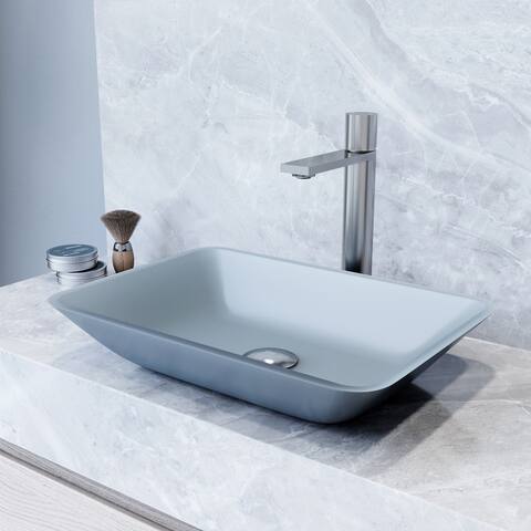 VIGO Blue Sottile MatteShell Vessel Bathroom Sink with Gotham Bathroom Faucet and Pop-up Drain