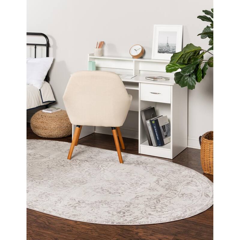 Contemporary Trabzon Collection Area Rug - Cream-Gray - 4'x6' Oval