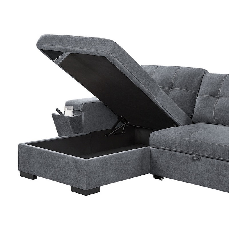 95 Inch Sleeper Sectional Sofa with Storage Chaise, USB Ports, Woven Gray
