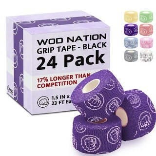 WOD Nation Weightlifting Hook Grip Tape - 24 Pack  23ft/Roll  Stretchy Thumb Tape For Lifting Cross Training Purple