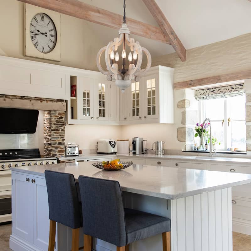 5-Light Country Wood Chandelier Light Fixture for Kitchen Island Dining Room