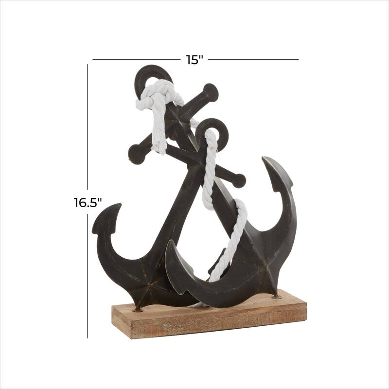 Black Metal Anchor Decorative Sculpture - 15 x 5 x 16