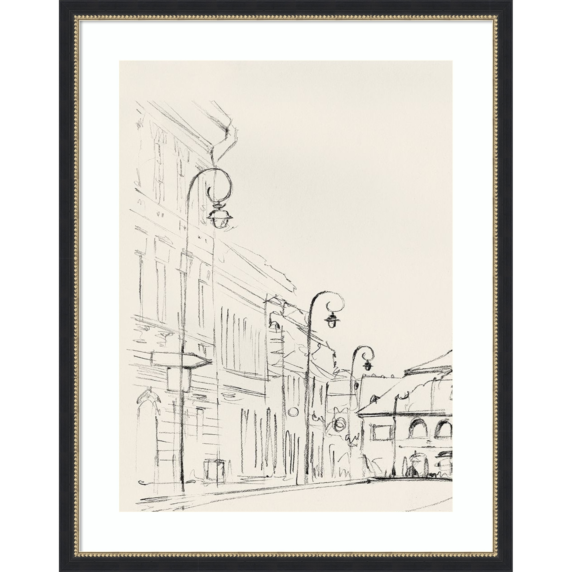 Quiet Street with Vintage Lamps by PI Studio Wood Framed Wall Art Print