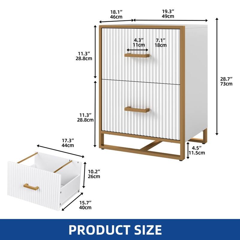 Moasis 2 Drawer File Cabinet with Gold Frame Filing Cabinet for Letter Size Printer Stand