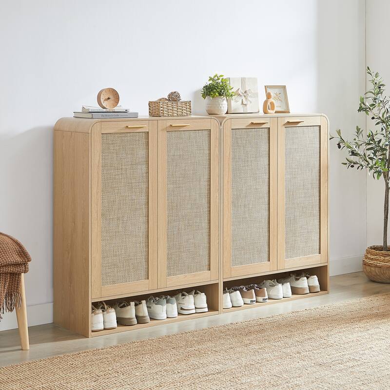 GDF Studio - Lindenwave Coastal Rattan and Wood Shoe Storage Cabinet with Adjustable Shelves