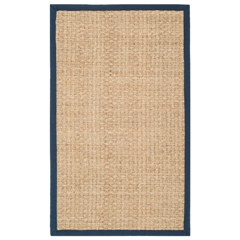 SAFAVIEH Natural Fiber Zymryd Basketweave Seagrass Rug - 4' x 6' - Natural/Navy Blue