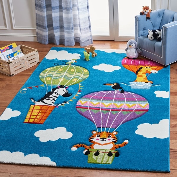 slide 2 of 14, SAFAVIEH Carousel Kids Tjadke Hot Air Balloon Rug 3'3" x 5'3" - Blue/Green