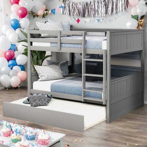 slide 2 of 13, Multi-functional Full Over Full Bunk Bed With Twin Size Trundle For Bedroom,Dorm,Adults,Kids Grey