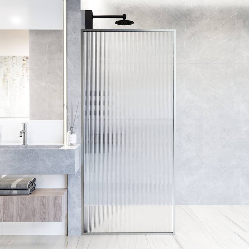 VIGO Meridian 34" W x 74" H Framed Fixed Shower Screen - Stainless Steel