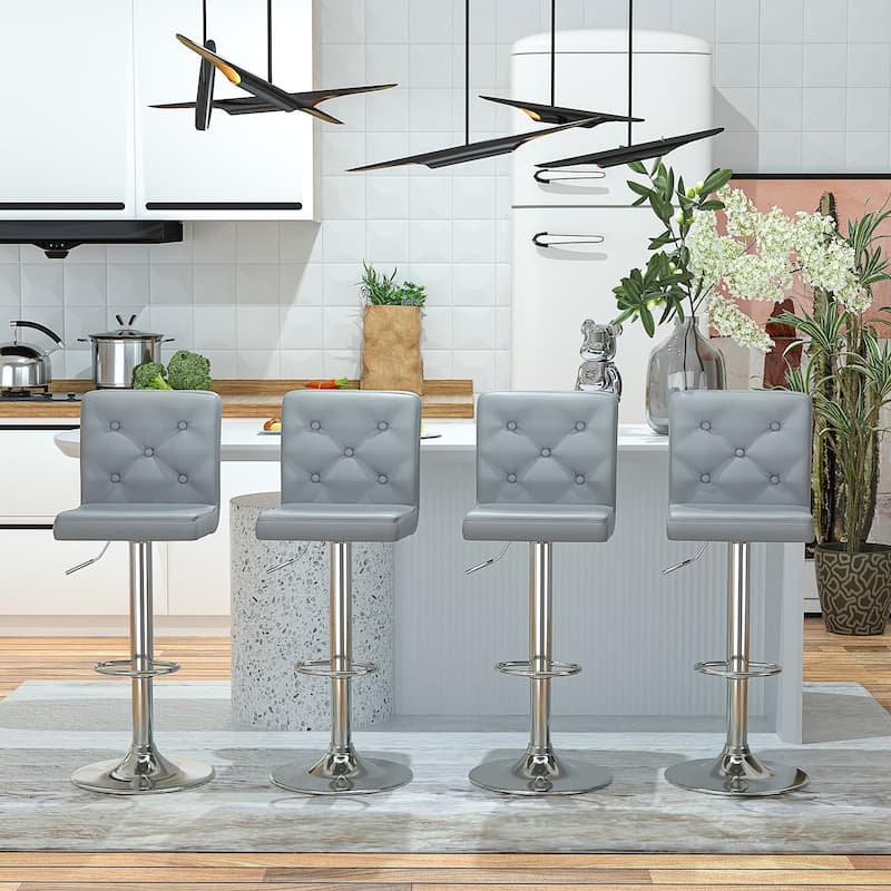 Javlergo 4 Pack 360° Swivel Bar Stools Adjustable PU Leather Stools with Diamond Tufted Back Curved Footrest