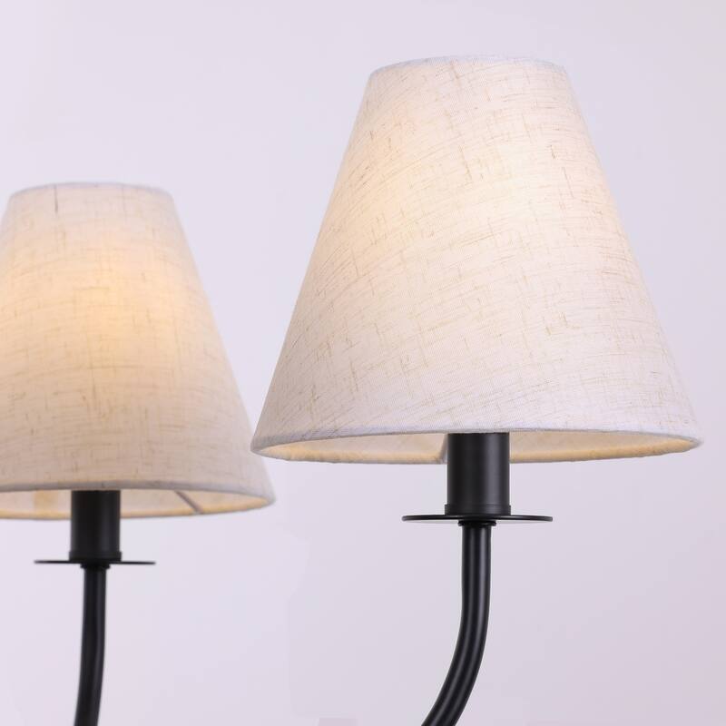 Farmhouse Wheel Chandelier Mid-century Pendant Fixture with Fabric Shades for Interior Lighting