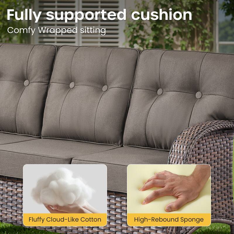 Gymojoy 3-Seater Outdoor Sofa - T-Shaped High Back & 5-inch Cushions, All-Weather PE Rattan for Patio, Garden, Balcony Lounging