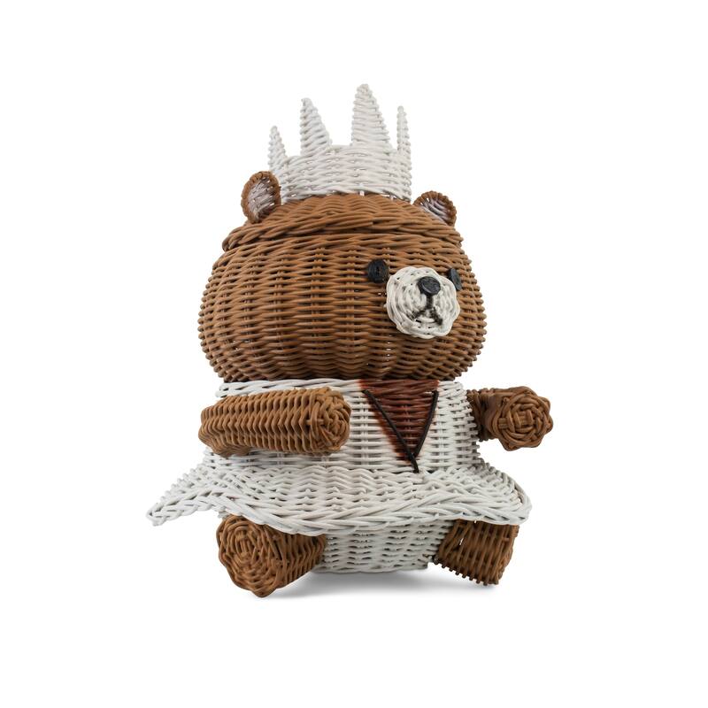Hand Woven Princess Bear Rattan Storage Basket Home Decor Organizer Cute Handmade Handcrafted Gift Decoration Artwork Wicker