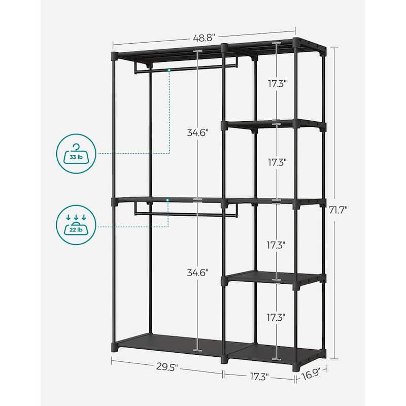 Freestanding Closet Organizer with Adjustable Shelves, Dual Hanging Rods and Storage Drawers
