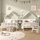 preview thumbnail 1 of 10, Space-Saving Metal Double Twin Platform Bed Frame w/House-Shaped Headboard & a Built-in Nightstand, No Box Spring Needed, White