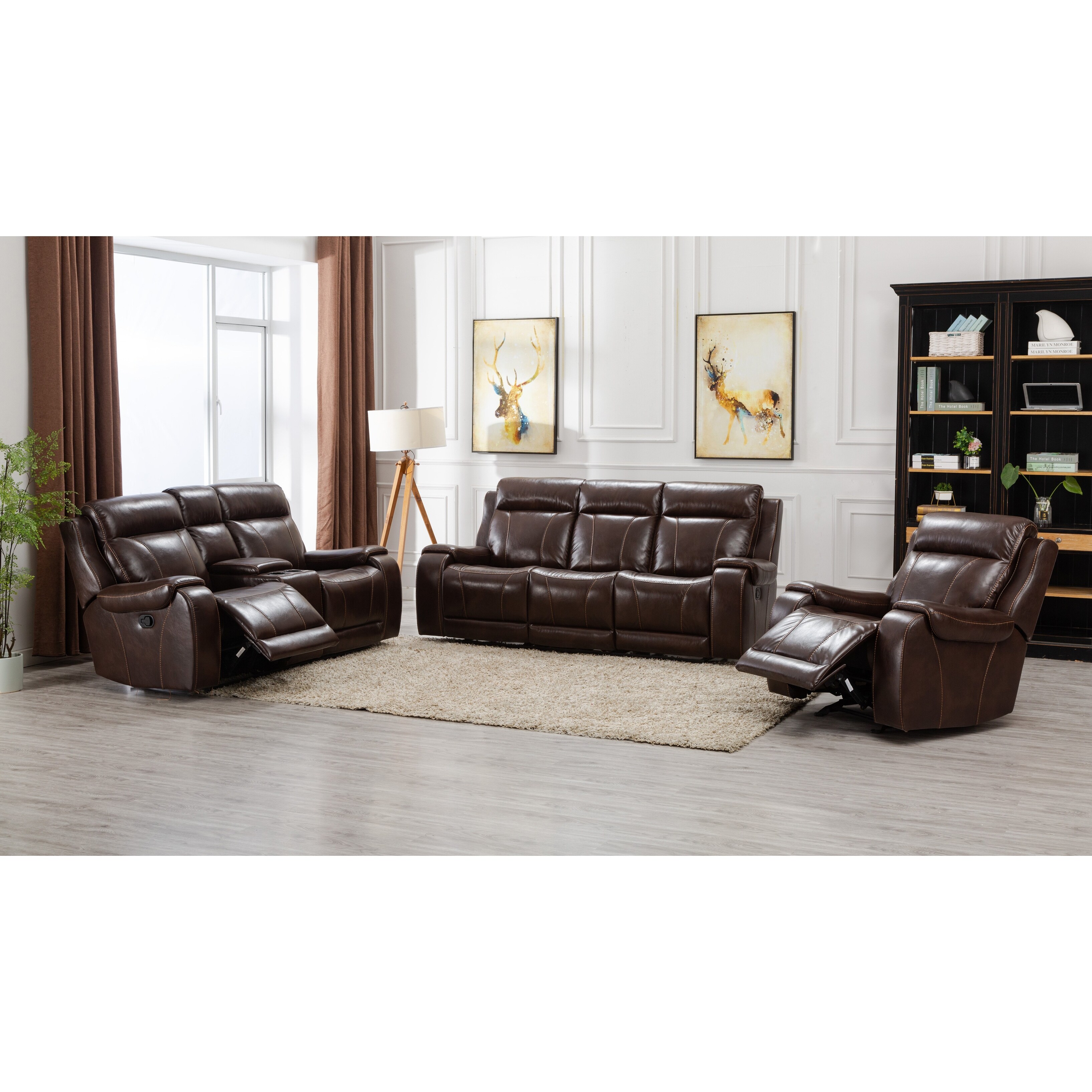 3 Piece Manual Faux Leather Set with Sofa and Loveseat Recliner